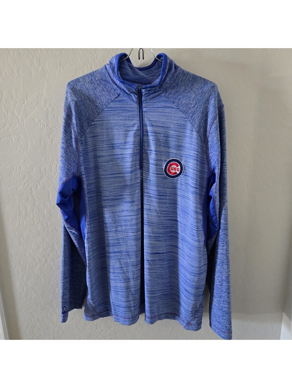 Antigua Chicago Cubs Men's Lightweight Quarter Zip Blue Heathered Pullover Large